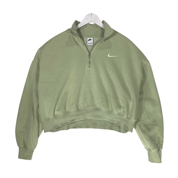 Nike Tops - Nike Womens XL Sage Green Quarter Zip Cropped Fleece Sweatshirt DQ5838-334